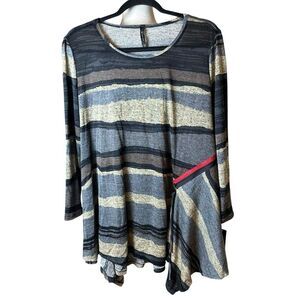 IC by Connie K Asymmetric Tunic Top Large | Striped Boho Artsy Lagenlook NWT